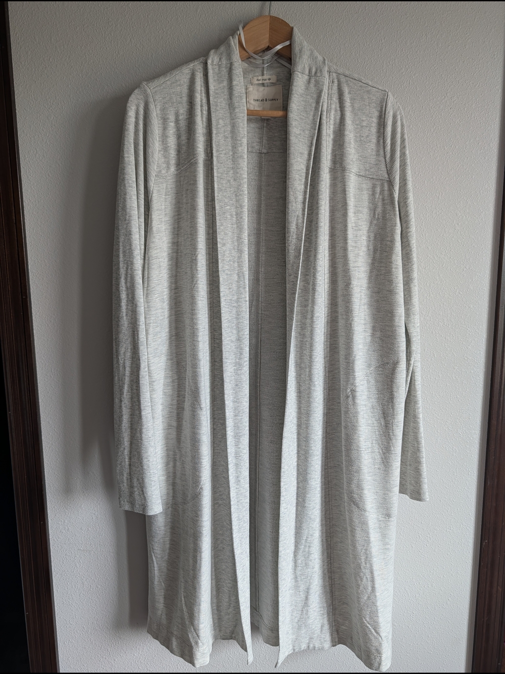 Thread & Supply Ribbed Open-Front Duster Cardigan Heather Gray